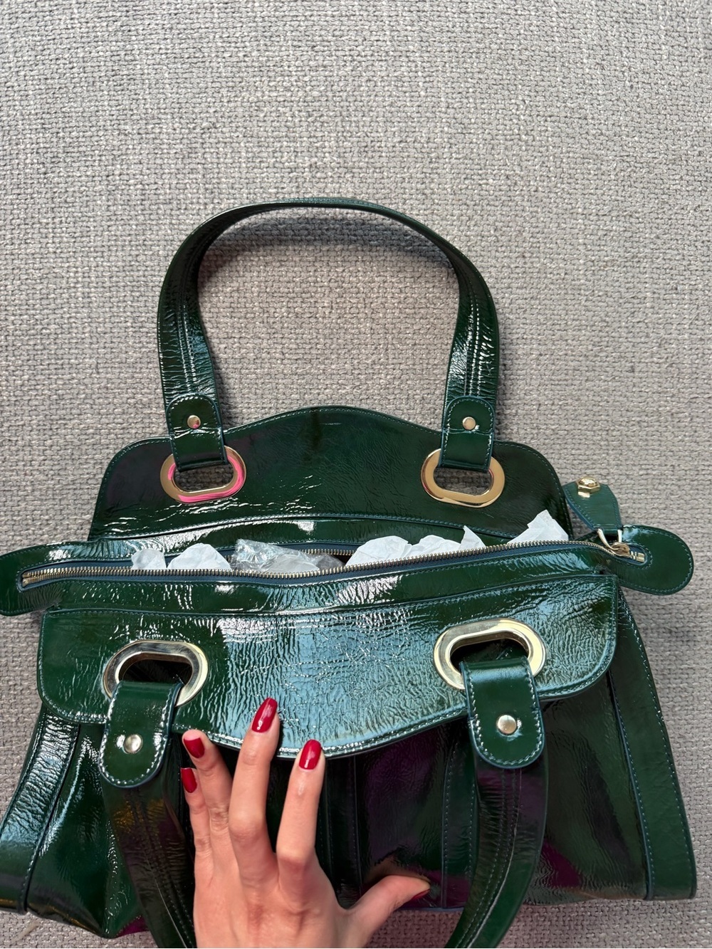 Authentic Bally Emerald Green Patent Leather Top Handle Bag | Rare Vernis Leathe - Picture 16 of 16
